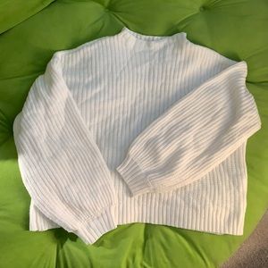White Mock Turtle Neck Knit Cropped Balloon Arm Sweater